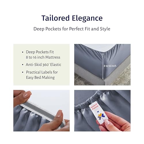 California Design Den King Sheet Set - Certified 100% Egyptian Cotton Percale Sheets King with Deep Pockets, Lightweight & Crisp, Cool & Durable Luxury Bedding Set - Mineral Blue