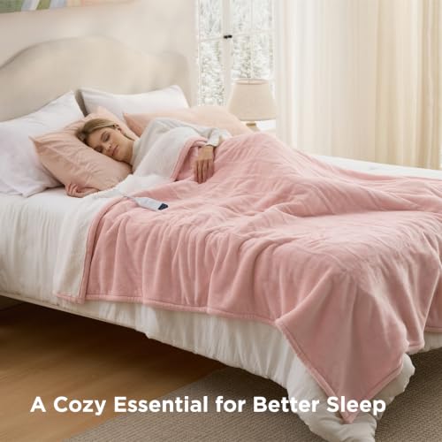 Image of Bedsure Heated Blanket Full Size, Electric Blanket with Preheat, Light Pink