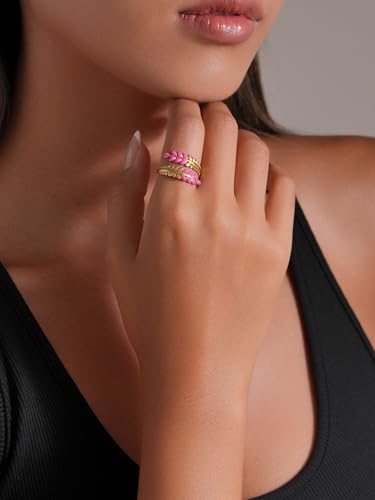 MIFYNN 14K Gold Plated Adjustable Open Ring Dainty Cute Leaf Thumb Non Tarnish Gold Stackable Rings Vintage Unique Boho Western Turquoise Hypoallergenic Fashion Jewelry Gift3