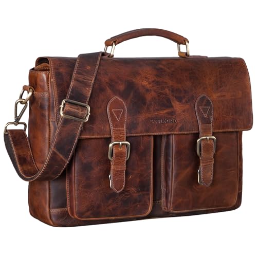Owen Borsa Lavoro Porta PC Pelle Vintage Satchel Bag Cartella per Laptop 15.6 Pollici Insegnate Ventiquattrore Portadocumenti in Cuoio Colore:prestige - marrone