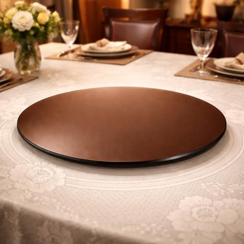 Image of INDUSCAN SOURCING Revolving Glass Table Top in Sat Brown | Revolving Tray for Dining Table | Lazy Susan Revolving Toughened Glass Dining Table Centerpiece with Revolving disc Round. (30 Inches)