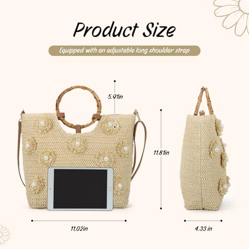 Bolsa playera para mujer, tejido con perlas florales miniatura 3