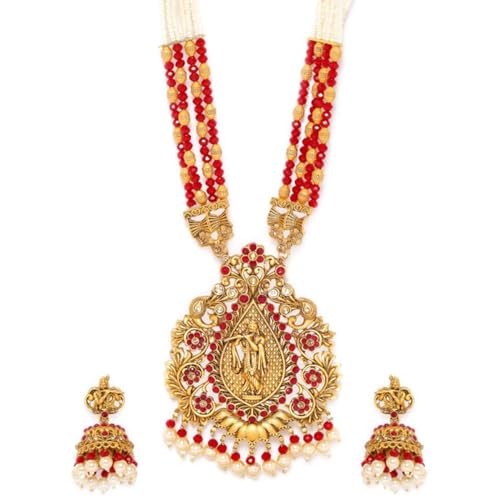 Image of Rubans Long Necklace Set Gold Plated Traditional Stylish Multicolour Jewellery Gift for Women & Girls