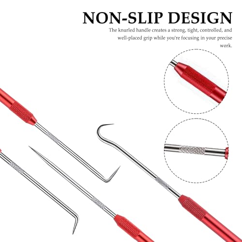 Image of 2PCS CarbonSteel Hook Tool and Pick Set,Double End Pick and Hook Set Auxiliary Dismantling Fittings,Universal O Ring Pick Set and Hook Tool Car Accessories Fit for Most Cars (Red)
