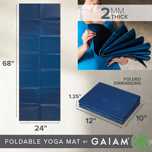 Gaiam Yoga Mat - Folding Travel Fitness & Exercise Mat - Foldable Yoga Mat for All Types of Yoga, Pilates & Floor Workouts (68"L x 24"W x 2mm Thick)3