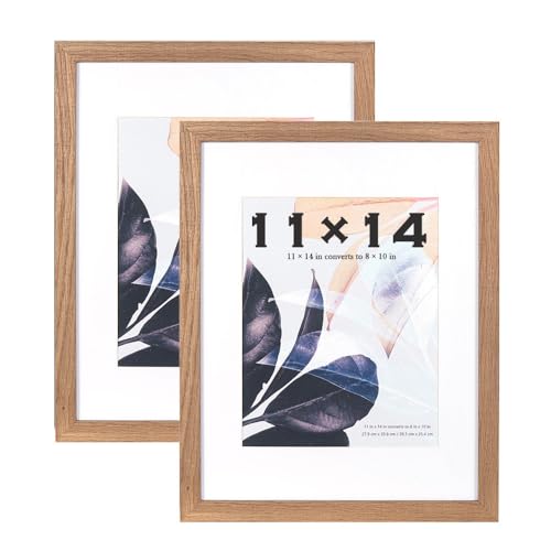 Brown Picture Frames 14x11 Inch 2 Pack Wooden Picture Frame for Tabletop and Wall Mounting Mount for Picture 8x10