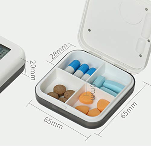 Caixa de comprimidos portátil TOPBATHY com alarme vibratório, 4 compartimentos, portátil para viagen