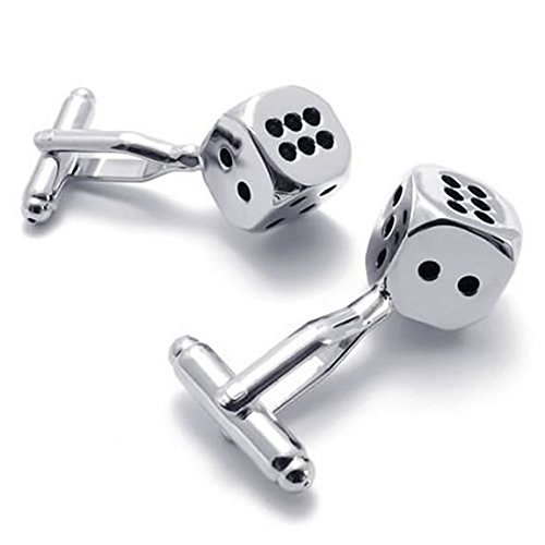 Mancuernas Clásicas Personalizadas Dado Plateado y Negro 2 pcs miniatura 2
