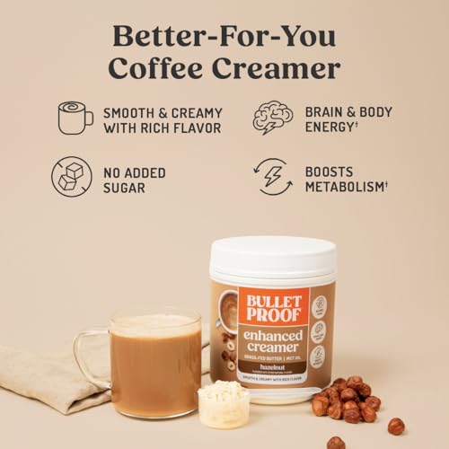 Bulletproof Hazelnut Creamer, 14.8 Ounces, Keto Coffee Creamer with MCT Oil and Grass-Fed Butter