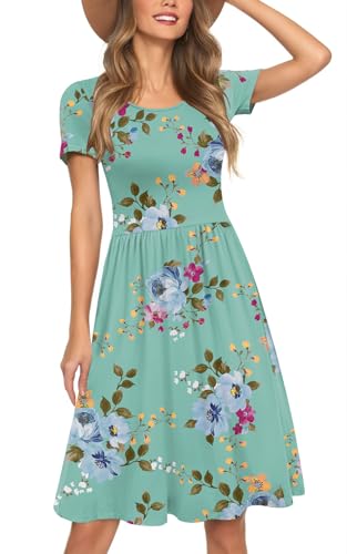 Image of Womens Short Sleeve Empire Waist Dresses Casual Summer Dress with Pockets