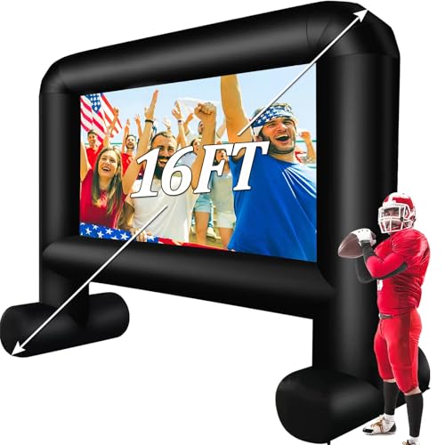 Image of 16FT Inflatable Projector Screen Outdoor, Blow up Movie Screen Support Front & Rear Projection for Backyard Outdoor Movie Night Barbecue Pool Party with Blower and Carry Bag