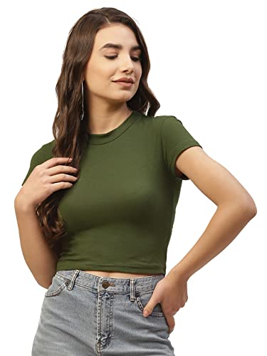 Image of Women Solid Super Soft streachable Cotton Lycra Blended Crop Top