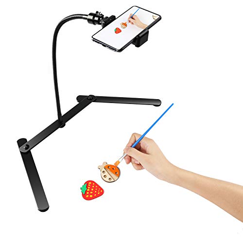 FDKOBE Tripod with Cellphone Holder, Overhead Phone Mount, Table Top Teaching Online Stand for Live Streaming and Online Video and Cook Recording