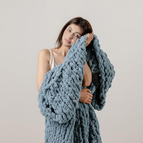 WESHIONGOO Grobstrickdecke, Überwurf, 127 x 152 cm, gestrickte Überwurfdecken für Couch, Bett, flauschig… – Ansicht 5