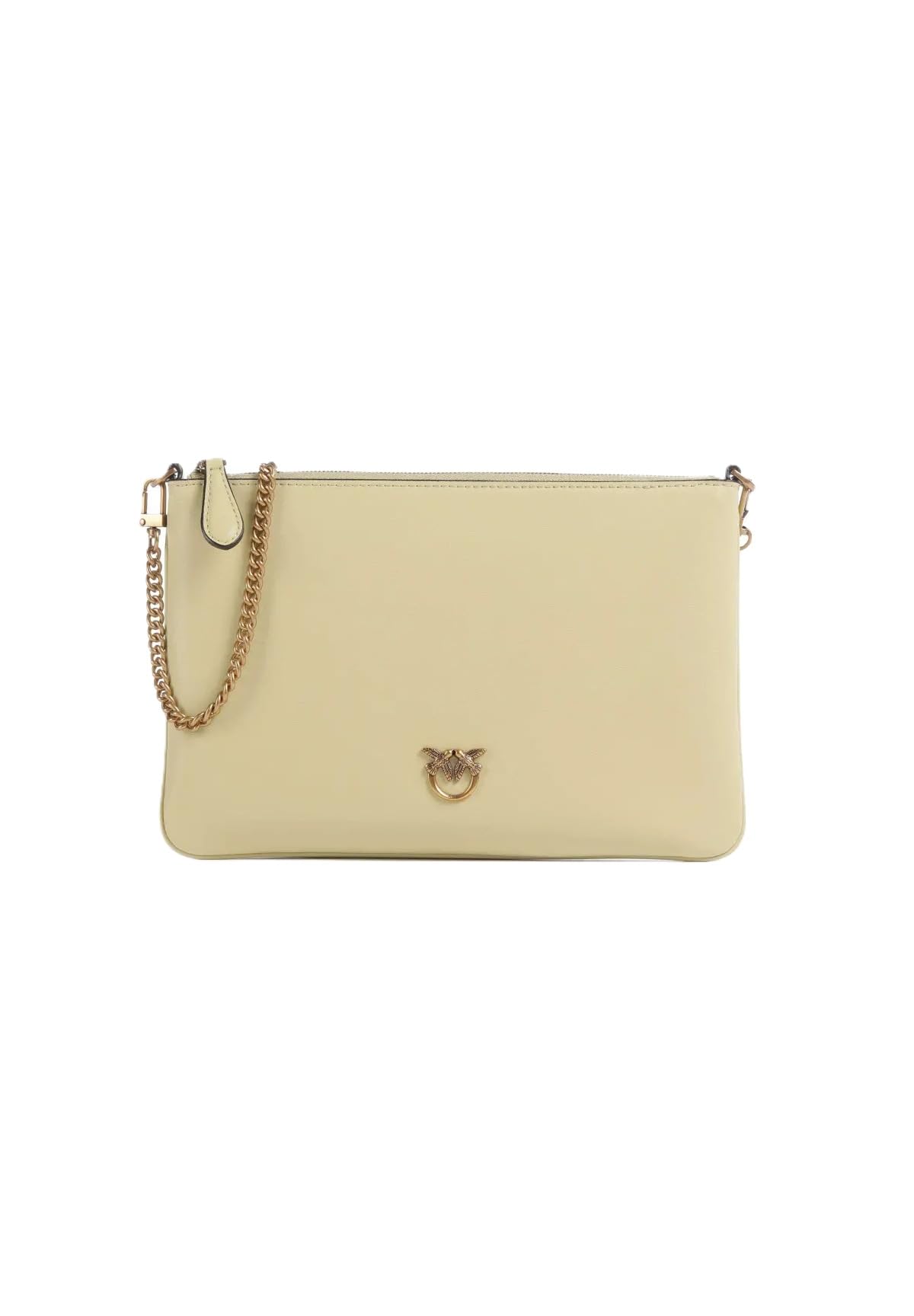 Pinko Borsa a Tracolla in Pelle, Giallo Vaniglia, 24 x 16.5 x 2 cm, con Cerniera, Tasca Interna, Tracolla Amovibile in Catena, Galvanica Oro Antico