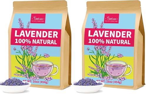 Image of TeeLux Lavender Flowers Tea, Dried Lavender Buds for Drinks, Baking, DIY Beauty, Crafts, Sachets, Delightful Aroma, Caffeine-Free, 16oz (Pack of 2)