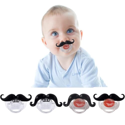 Image of YAPROMO Funny Baby Pacifiers, Mustache Pacifier for Babies 0-36 Months, 4Pcs Mustache Binkies for Boys and Girls BPA Free