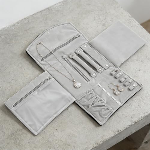 Estuche enrollable para joyas de terciopelo con compartimentos 6