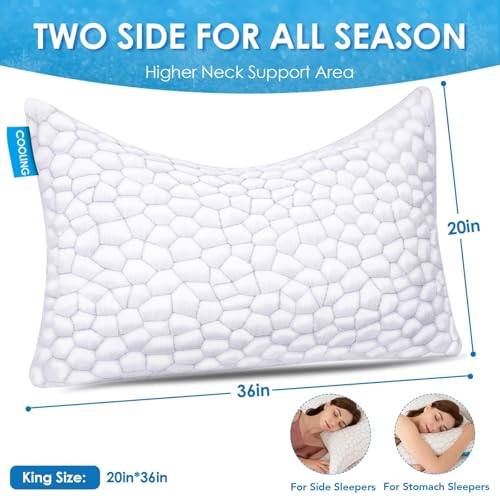 Image of Side Sleeper Pillow for Side and Back Sleepers -Cooling Cervical Neck Pillows for Neck and Shoulder Pain Relief, Adjustable Shredded Memory Foam Pillows King Size Set of 2, Bed Pillow for Adults