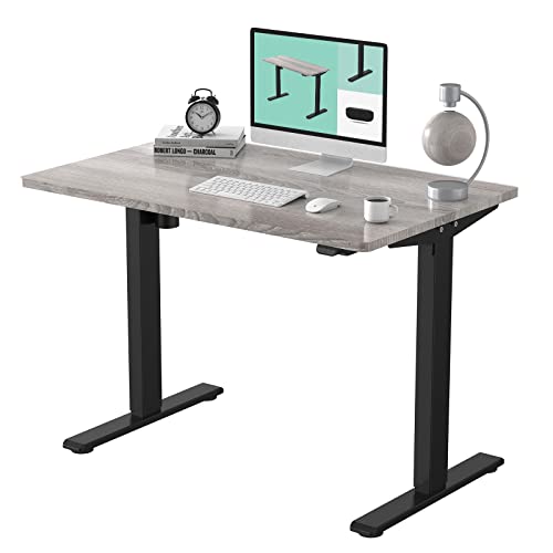 Flexispot Adjustable Desk, Electric Standing Desk Sit Stand Desk (48x30, Black Frame+White Wood Grain)