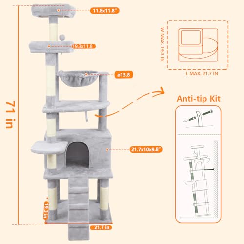 Rascador para gatos de 71" para interiores multi-niveles miniatura 2