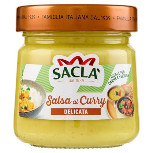Saclà, Salsa al Curry, Condimento a Base di Curry, Ideale con piatti di Riso, Carne e Verdure, Vaso Vetro, 190g, Confezione da 6 Pezzi