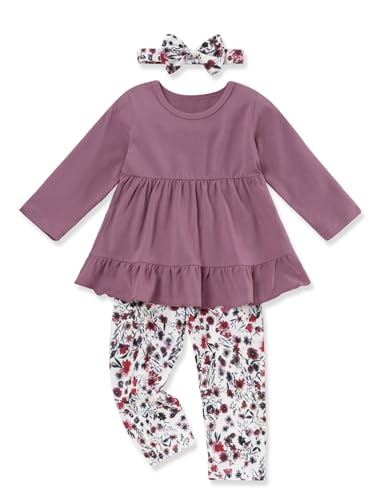 Image of Toddler Girl Clothes Long Sleeve Ruffle Dress Top and Jeans Pants Toddler Girl Fall Outfits