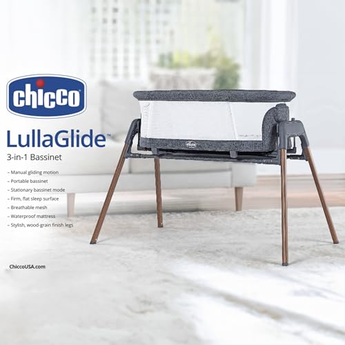 Image of Chicco LullaGlide 3-in-1 Bassinet, Stationary, Gliding, Portable | Luna /Grey, baby bassinet for bedside use, GREENGUARD Gold, waterproof mattress, fitted sheet and travel bag included