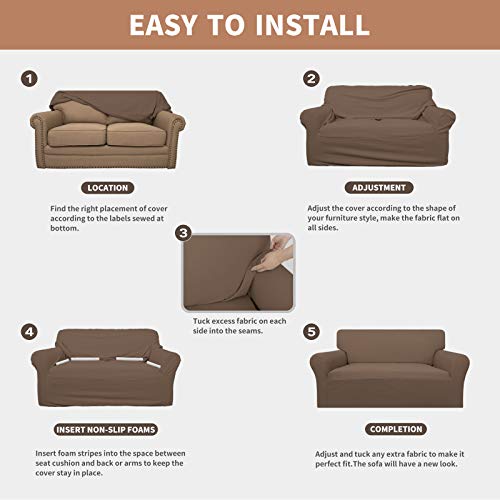 Image of Easy-Going 100% Waterproof Chair Couch Cover, Stretch Jacquard Sofa Cover | Dual Waterproof Sofa Slipcover, Leakproof Furniture Protector for Kids, Pets, Dog and Cat (Loveseat, Brown)