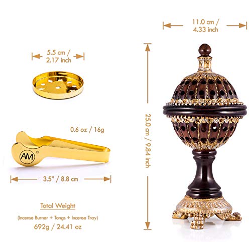 AM Incense Burner Frankincense Resin - Luxury Globe Charcoal Bakhoor Burners for Office & Home Decor (Brown)