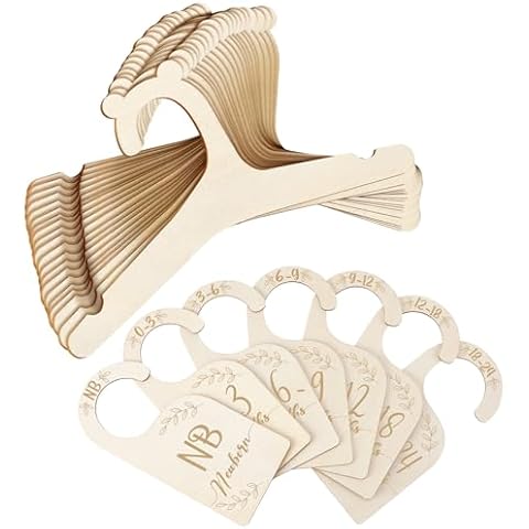 Ovveroche 20 PCS Wooden Baby Clothes Hangers with 7 PCS Baby Closet Dividers, Cute Toddler Infant Children Kids Clothes Hangers for Kids Coats, Pants and Jackets Cover