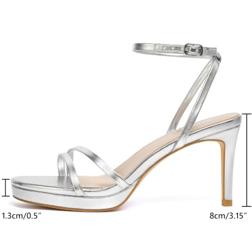 Image of RIBONGZ High Heels for Women Kitten Heeled Sandals with Ankle Strap Round Open Toe Strappy Stiletto Heels Comfort Summer Wedding Party Evening Prom Daily Dressy Shoes