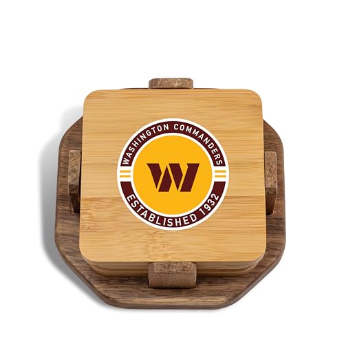 The Memory Company Officially Licensed NFL - Washington Commanders 4-Pack Wood Inlay Coaster Set with Holder by The Memory Company - Used condition - US$10.88