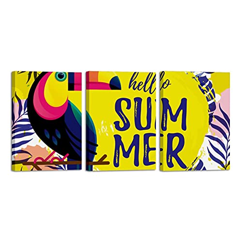 Art mural toucan moderne triptyque toile pour grand mur salon