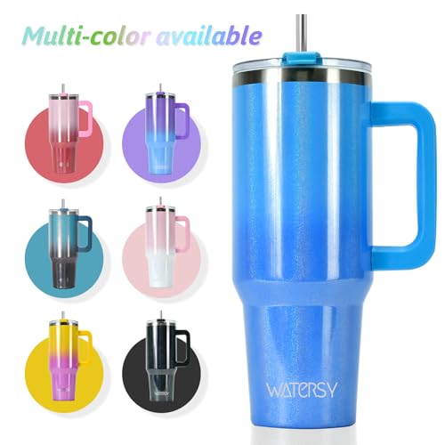 Image of 30 oz Shiny Tumbler with Handle and Straw,Stainless Steel Tumbler with Lid and Straw,Insulated Travel Mug(Cold for 34 Hours),Water Bottle for Iced Tea,Coffee (Blue)