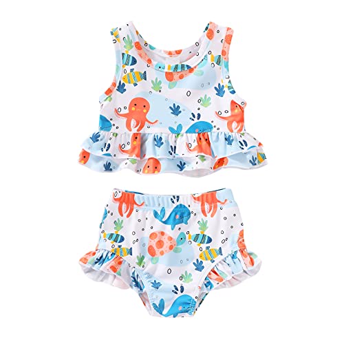 Younger Tree Toddler Baby Girls Summer Swimsuit Sleeveless Swimwear Two-Piece Suit Beach Bikini Outfits Bathing Suit （Fish, 6-12 Months） #TOP6