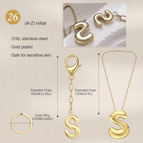 COTATI Gold Plated Bubble Letter Keychain for Women Initial Monogram Pendant Charm Keychains for Bag Handbags Purse