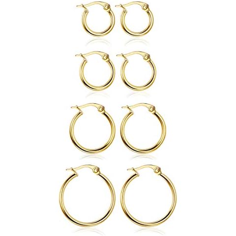 LOYALLOOK Gold Hoop Earrings Stainless Steel Rounded Small Hoop Earrings Set for Women Cute Huggie Earrings Nickel Free 10/12/15/20MM Cover