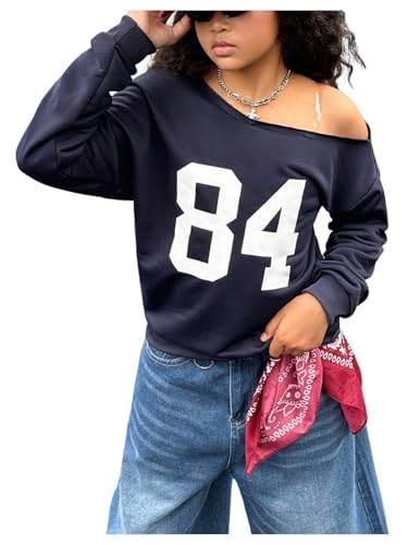 Floerns Girl's Number Long Sleeve Sweatshirts Off The Shoulder Y2k Pullover Tops