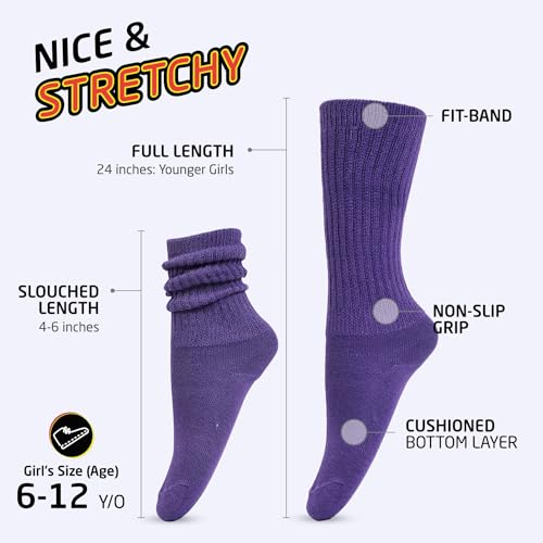 HOT FEET Girls Slouch Socks - 6 PK Tall Stacked Slouchy Socks, Warm Cotton Blend Long Calf Socks for Kids2