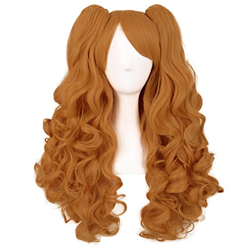 MapofBeauty 28 pouces/70 cm Lolita Longue Bouclée 2 Queues de Cheval Clip sur Perruque Cosplay Perruque (D'or Orrange) Cover