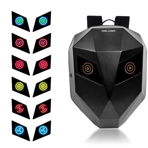 Crelander Mochila Led Knight, Mochila Impermeável Laptop de 19' com Olhos de Led, Bolsa Expansível para Capacete de Motocicleta, Mochila Rígida com Armazenamento, Presente para Viagens e Motociclismo