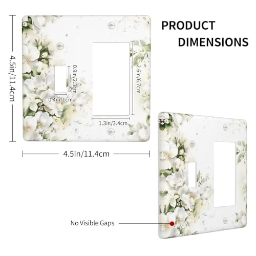 Decorative Outlet Covers Rustic Ink Green Leaves White Florals Flower 2 Gang Outlet Cover Wall Plate Single Toggle Rocker Light Switch Cover Plate Switch Plate Covers for Bedroom Decor