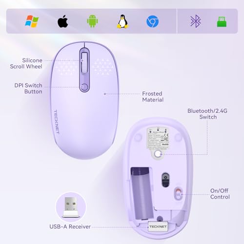 Image of TECKNET Bluetooth Wireless Mouse for laptops-Purple