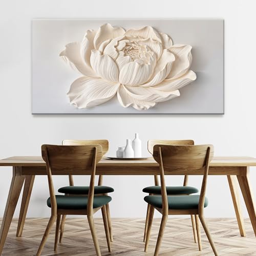 Image of TAIJXAGSG Modern Wall Art White Flower Canvas Art Wall Decor Wall Decor Prints Painting Wall Art Picture For Bedroom Living Room Dining Room Home Office Artwork 24 inchx48 inch Ready To Hang