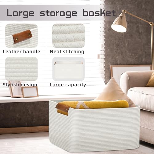 Goodheim Large Collapsible Laundry Basket, Clothes Hamper for Blanket, Toy, Towels, Woven Baskets for Storage, Nursery Home Decor Living room 21.6" x 15" x 11.8" White by Goodheim - Image 3