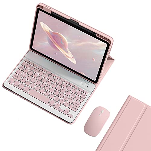 KMXDD Keyboard Case Mouse Compatible with iPad (A16) 11th Generation 11 Inch 2025/ iPad 10th Generation 10.9 Inch 2022 Case with Mouse Removable Bluetooth Keyboard Color Keys,Pink