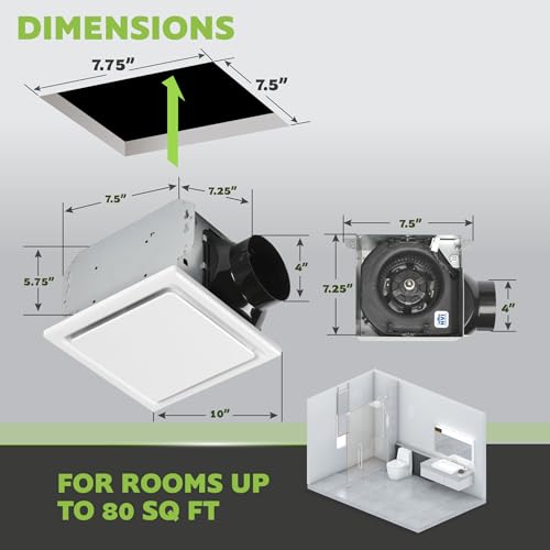 Image of Homewerks 7140-80 Bathroom Fan Ceiling Mount Exhaust Ventilation, 1.5 Sones, 80 CFM, White