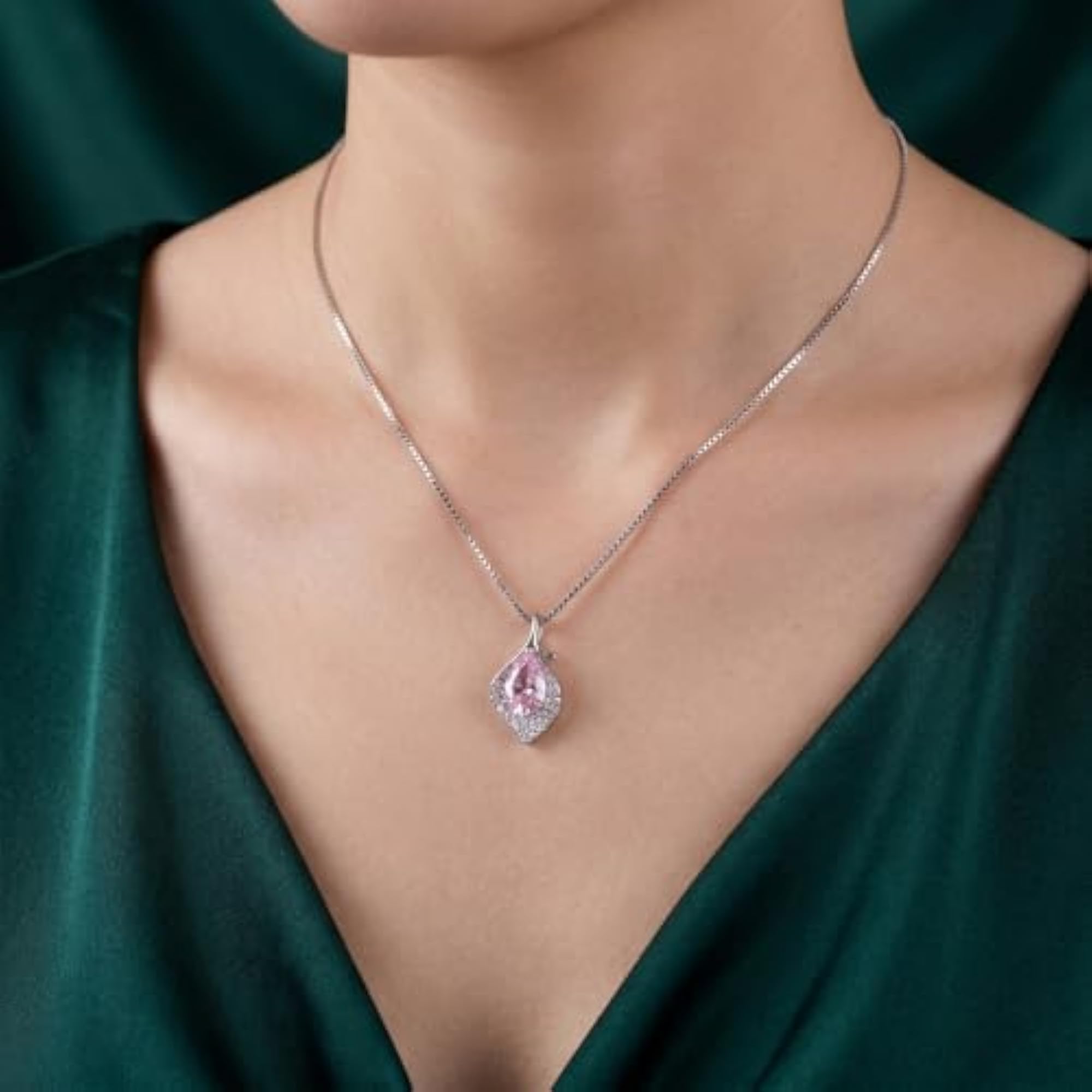 Women's 925 Sterling Crystal Leaf Pendant Necklace
