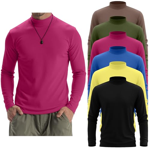 Evervibe 6 Pack Mens Mock Turtleneck Long Sleeve Shirts, 6-Color